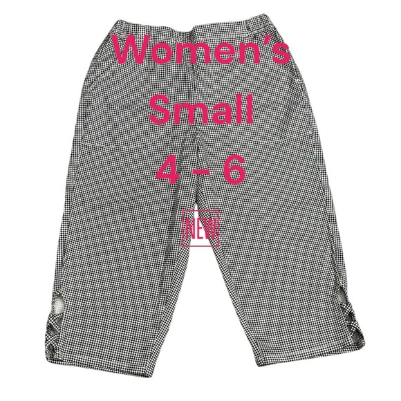 Womens Croft & Barrow Small 4 6 Pants Legging Pull On Check White Black Stretch - Picture 2 of 10